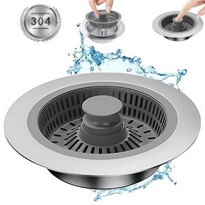 Colador y tapón para fregadero de cocina 3 en 1, Colador de acero inoxidable para desagüe de fregadero de cocina, Tapón para fregadero de cocina antiobstrucción, Accesorios de cocina