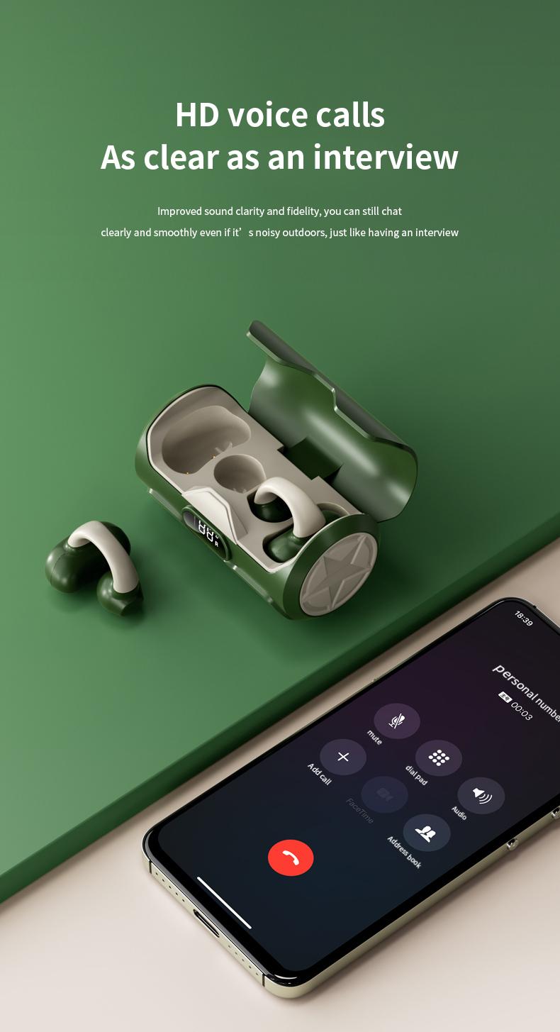 Jeep JP-EC003 Headphone Klip Telinga Nirkabel Bluetooth 5.4 Earbud Telinga Terbuka dengan Mikrofon untuk Olahraga Lari