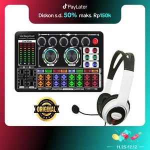 LIGER / MIKO Soundcard F999 Full Set Headset Microphone LIGER paket lengkap headphone microphone audio jack dan sound card cocok untuk karaoke live streaming earphone mic kabel bisa kone ke Laptop dan speaker aktif Komputer