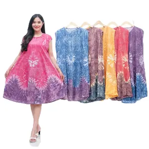 ZA Daster Kaos Abstrak Jumbo Lengan Oblong Tanpa Lengan Daster YUKENSI Resleting Depan Model Klok Resleting Depan Busui Bumil Jumbo LD 120 Wanita Tidur Pendek Batik Kuning