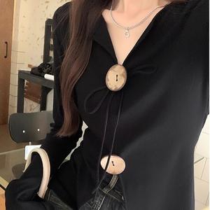 Women's V-Neck Long Sleeve Top, Design, Button Detailing, Fall Season Ready, Pure Elegance & Comfort 7670 Blouse Basic Casual Fitted Minimalist