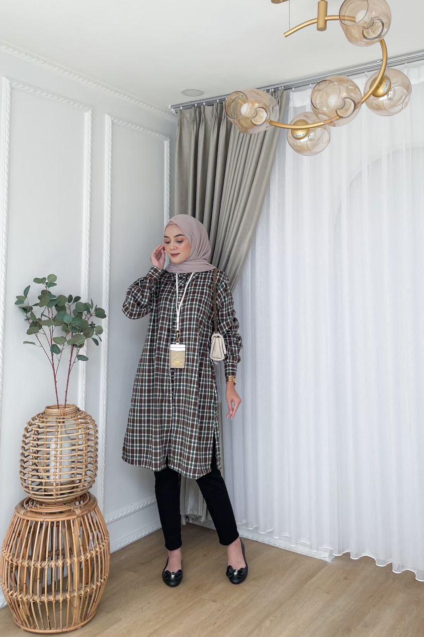 Kareen - Flanela Tunik Stripe Bahan Flanel Atasan Motif
