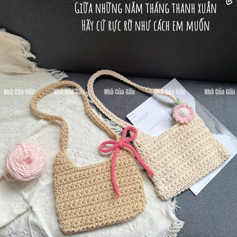  Túi len đeo vai kèm móc hoa size vừa khoá kéo 