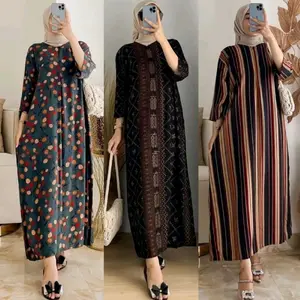 DASTER KEKINIAN MOTIF TANGAN 3/4 WANITA BUSUI Bumil Dress Rayon Panjang