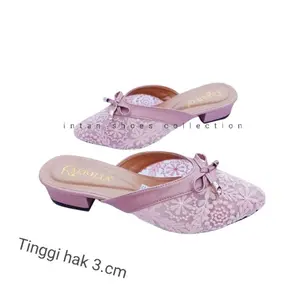 Sandal Sepatu Bustong Brukat hak tahu Wanita 3cm  Sendal Pesta kondangan Pengantin Pernikahan Wanita heels pesta wanita terbaru kekinian bisa cod Shoes