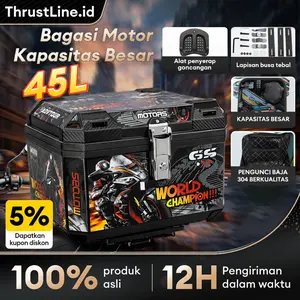 【100% barang asli 】45 L Kapasitas Besar Tahan air Box Belakang Motor Kotak penyimpanan MOTOR MURAH ABS belakang sepeda motor untuk Gunung sepeda motor dengan lampu strip reflektif suku cadang bagasi bak truk Tail Top Box Almunium Alloy Case Motorcycle
