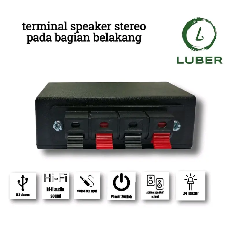 amplifier miniatur 2 channel 5vdc  dengan colokan aux input 3,5 3