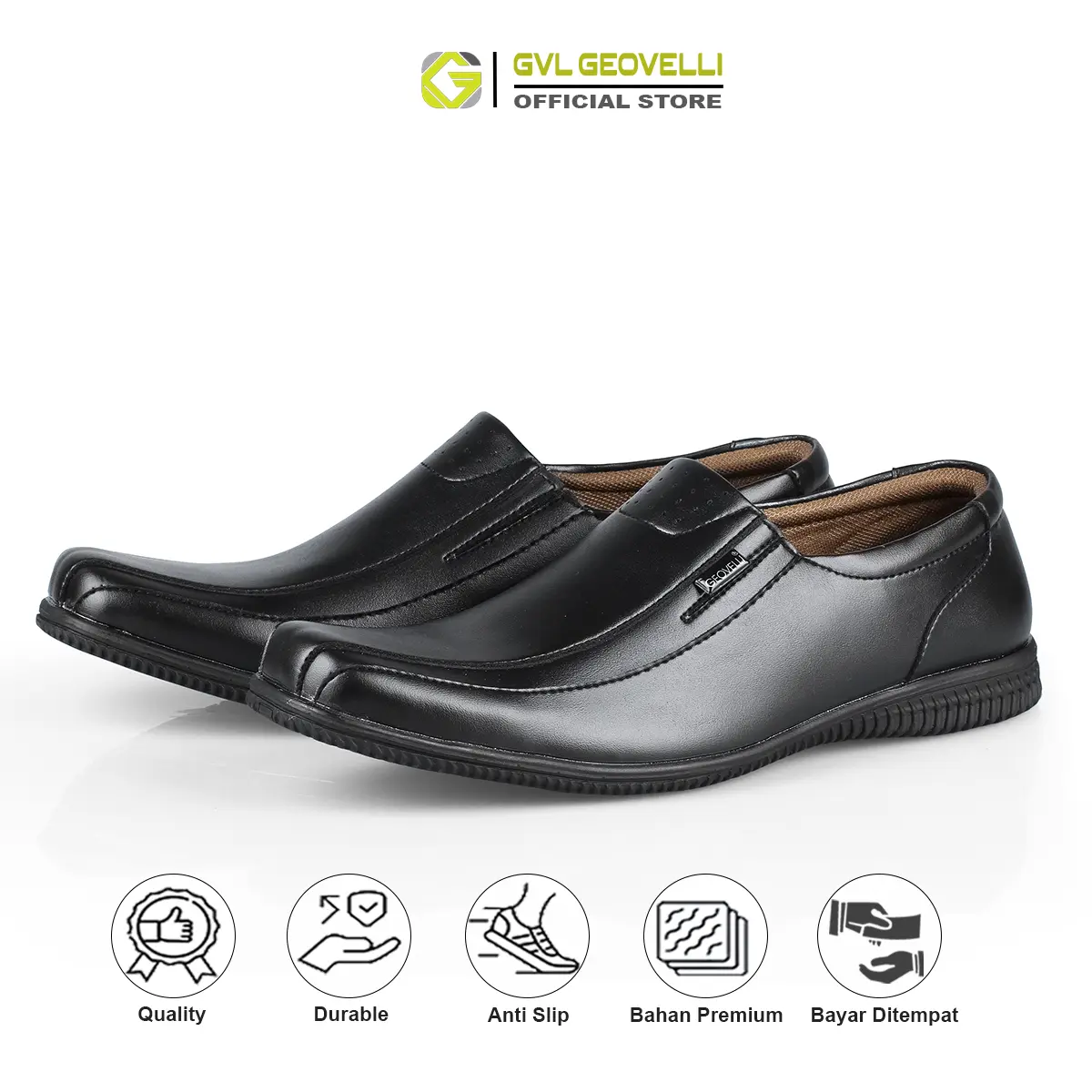 GVL Geovelli G-1945 Sepatu Kantor Pria Hitam Pantofel Formal Kerja Dinas Pesta Kulit Sapi Asli Shoes