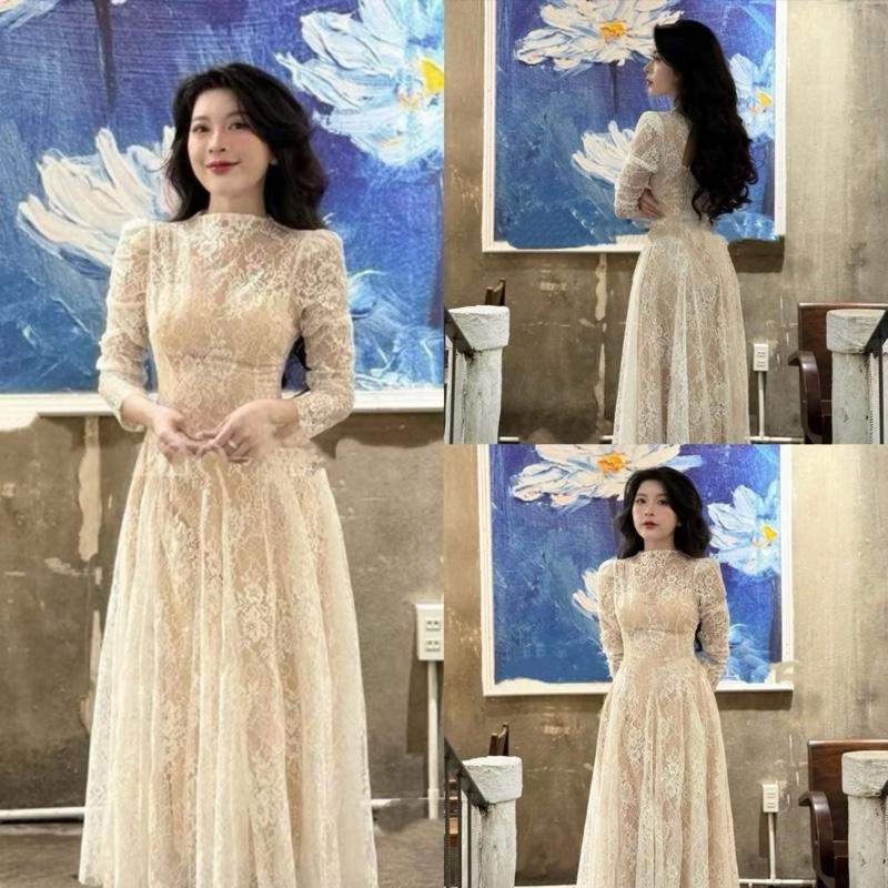  Váy ren hoa dáng xoè dài tay KHANHHHTHUUU 