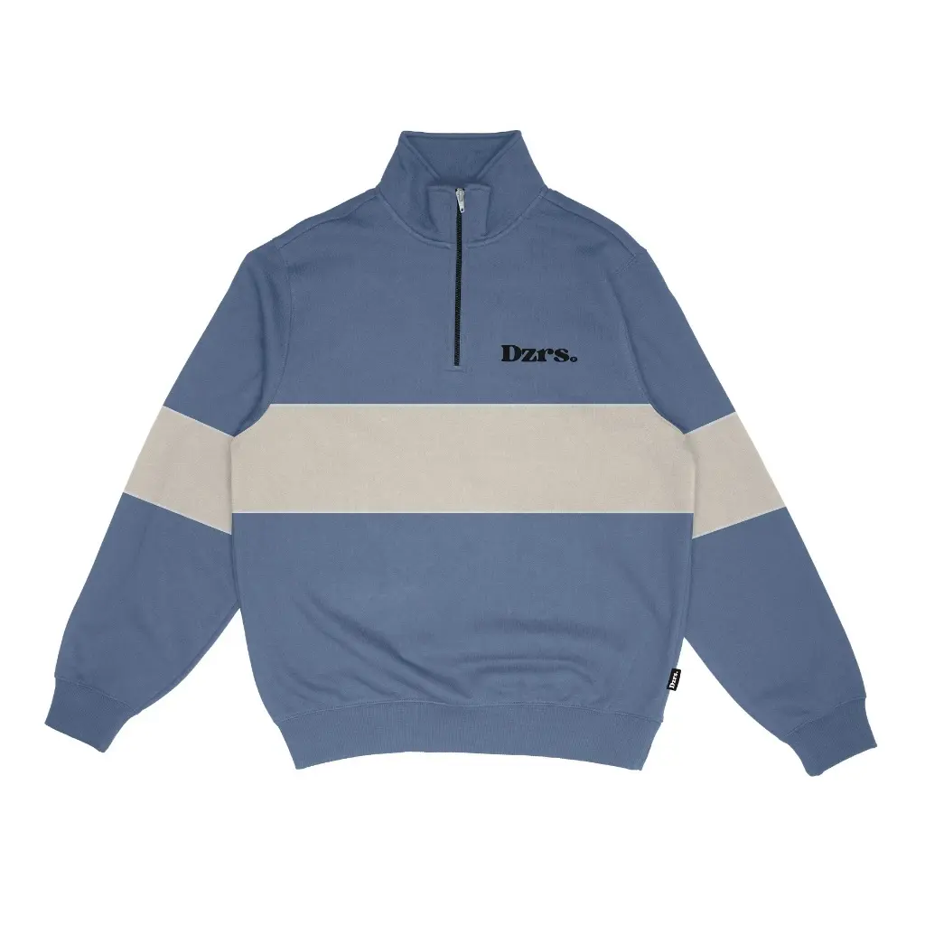 Dezirose Half Zip Sweater Rugby Pria Wanita Stripe Kombinasi Fleece Tebal Premium Distro Size M-XXL