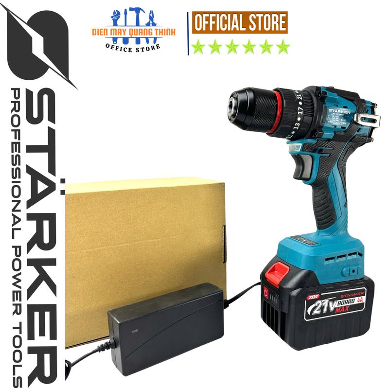 Máy Khoan pin STARKER SK-DR1060GR [10ly XANH] kèm [1 Pin 15 cell Sạc] Động Cơ Không Chổi Than, Khoan Pin 3 Chức Năng Chân Pin Phổ Thông