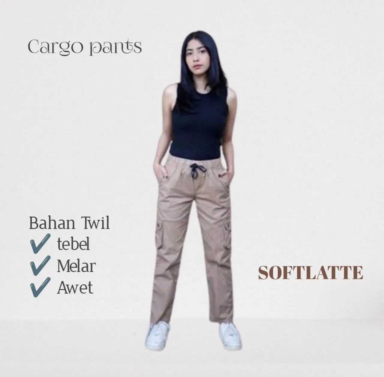 CARGO PANTS CELANA PANJANG WANITA CELANA BAGGY WANITA BAHAN TEBEL DAN STRECH