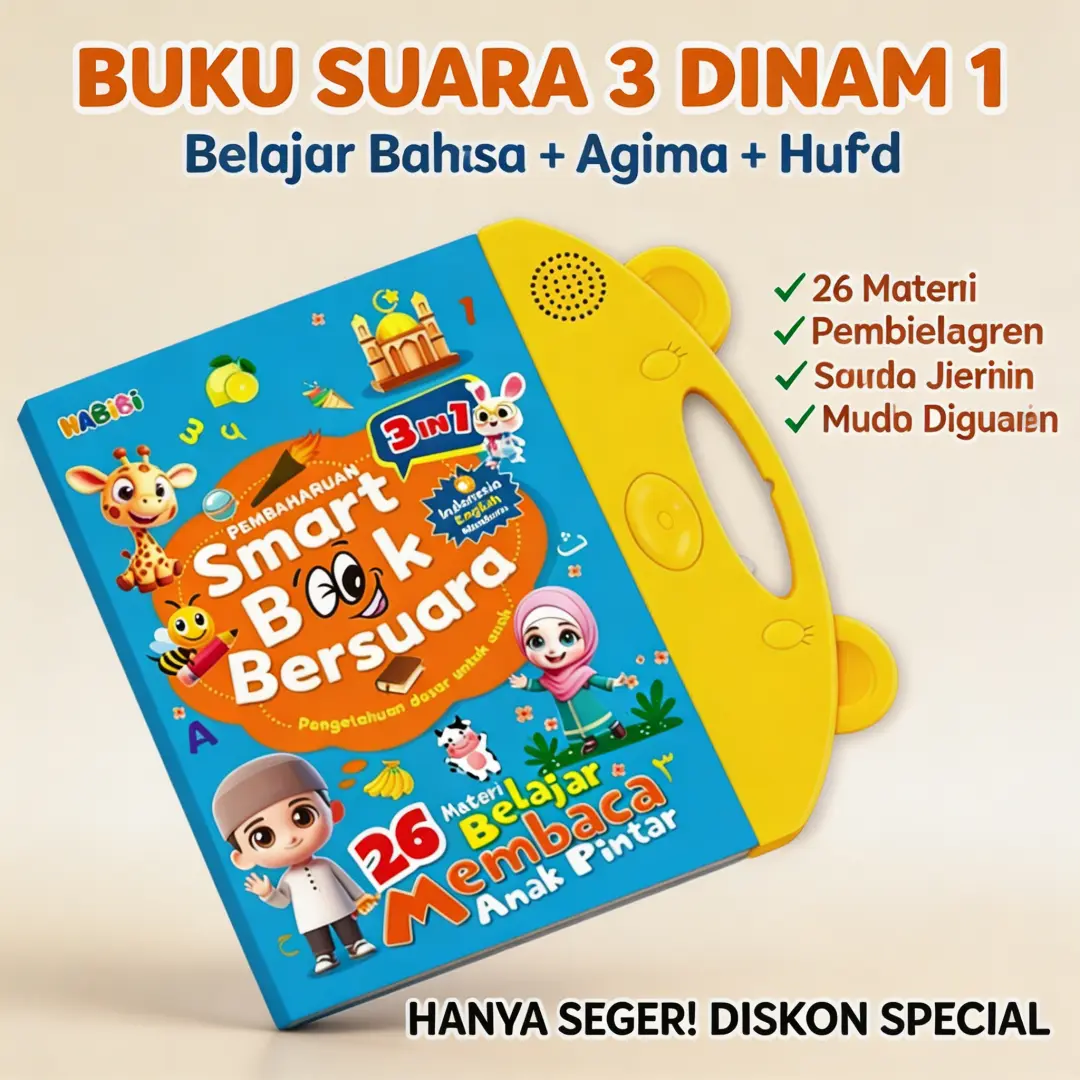 COD Tersedia. Buku Anak Pintar Elektronik 3 Bahasa Indonesia-Inggris-Arab, 26 Materi Pembelajaran Interaktif Sensor Sentuh Bisa Bicara. untuk Anak Usia Dini, Balita, Pra Sekolah, TK. Belajar Mengenal Huruf, Angka, Binatang, Warna, Bentuk, Benda. Mainan