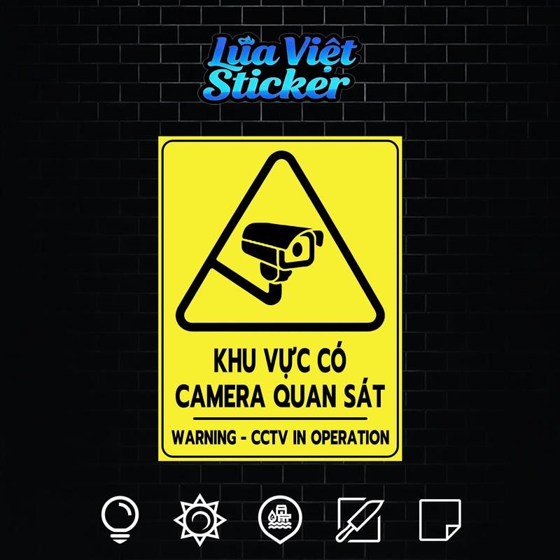 Decal Có Camera, Decal Khu Vực Có Camera Quan Sát, Sticker Cảnh Báo Có Camera đang hoạt động CCTV in Operation