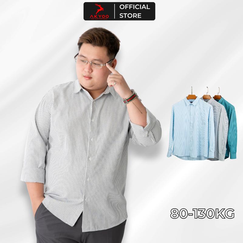 Áo sơ mi dài tay big size nam AKYOO 80-130kg, vải sợi gỗ kẻ sọc cao cấp Menswear Shirt - SM KE XAM - SM KE XANH - SM KE A1