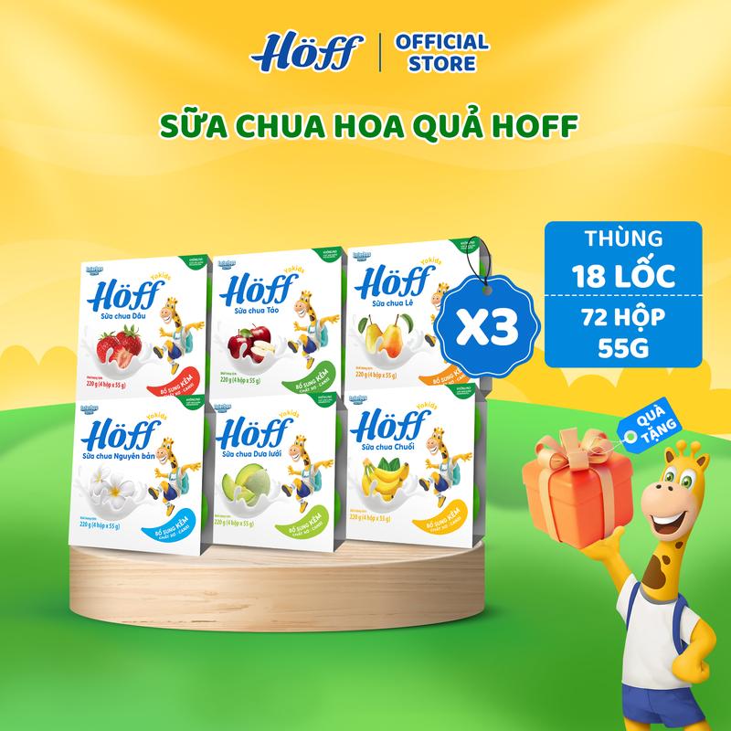 Combo 18 lốc sữa chua trẻ em Hoff mix vị trái cây cho bé ăn dặm (18 lốc – 72 hộp/55g)