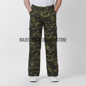 MAJESTIC AXE - Celana Cargo Loreng Tebal Saku Banyak Camo Reguler Fit Coklat Hitam Vintage