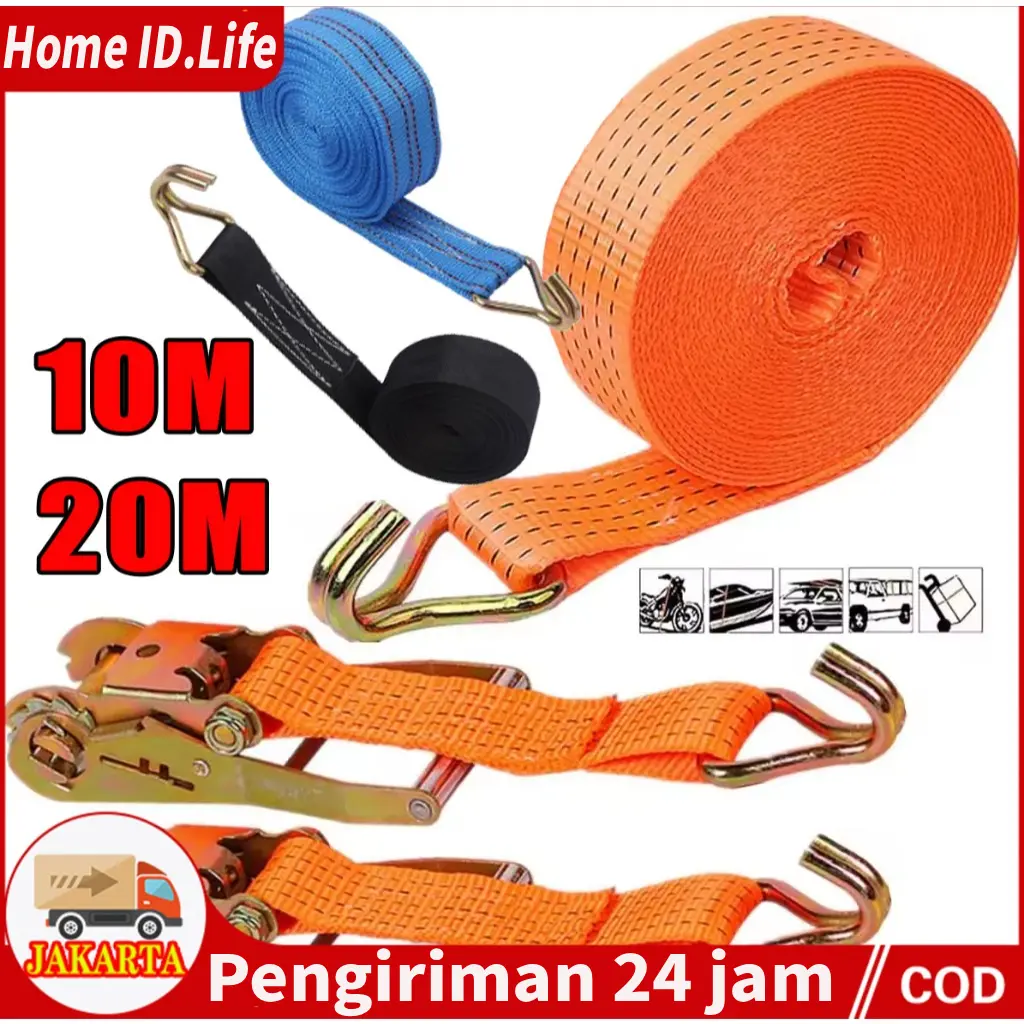 Rachet Tie Down 10 Meter 10 TON Webbing Cargo Lashing Belt Trackbelt Tali Ikat Sabuk Truk 10METER