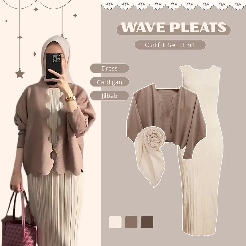 Outfit Ngopi One Set Korean Style Cardigan Inner Dress