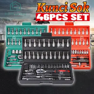 Set Kunci Socket 46 PCS full Set (1/4 ") Pas Ring L Motor Kunci/kunci l set CR-V lengkap/kunci ring pas 1 set lengkap