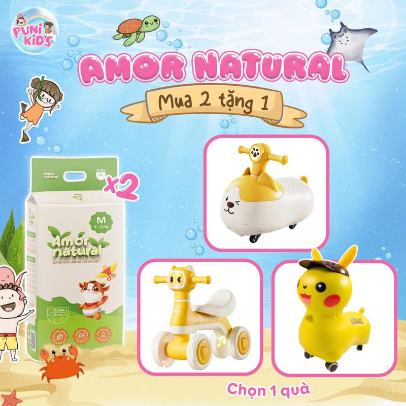 (2A) [TẶNG XE CHÒI] COMBO 02 BỊCH TÃ BỈM VIỆT AMOR NATURAL dán/ quần, bỉm Việt chất lượng, mỏng nhẹ, thấm tốt size NB - 4XL cho bé