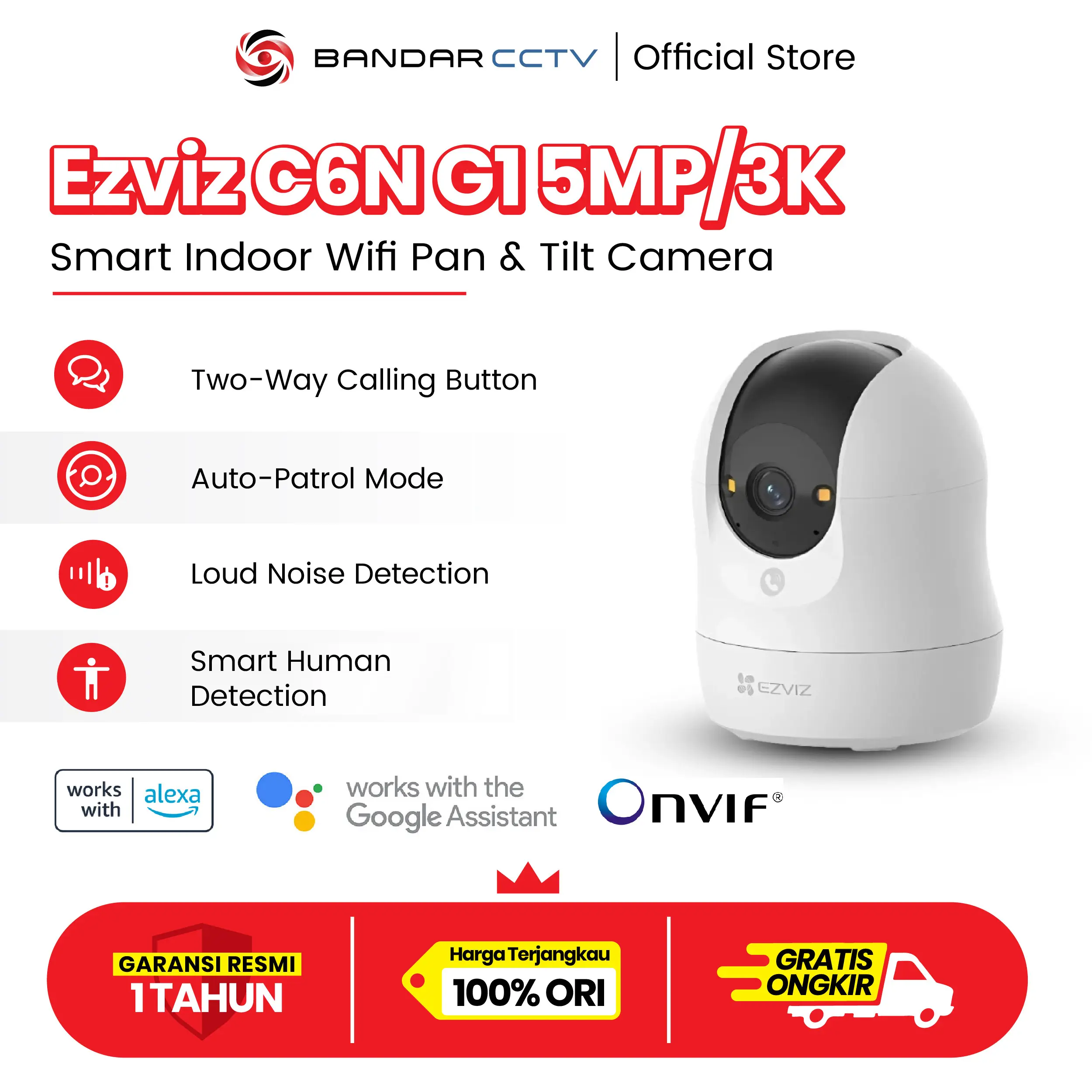 EZVIZ C6N G1 5MP Wifi Camera Wireless Garansi Resmi Indonesia Smart Pan & Tilt