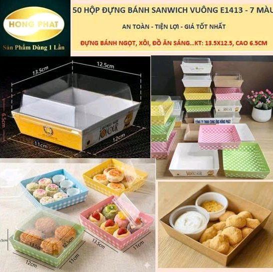 50 Hộp Sandwich Vuông E1413 Đựng Bánh - 6 Màu Lựa Chọn - Bánh (H1413+N1413)
