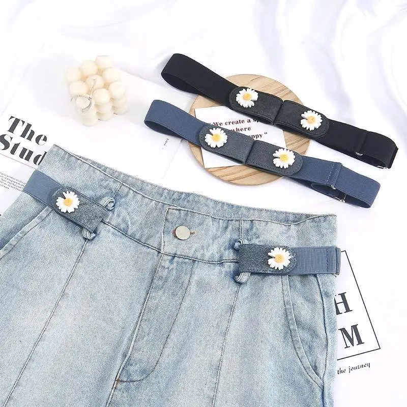 [LeLe] Jeans belt tali pinggang Invisible Seamless Lazy Waist Belt Jean Pant Elastic Women Waistband Elastic Leather Simple Unisex All Match Lazy Belt