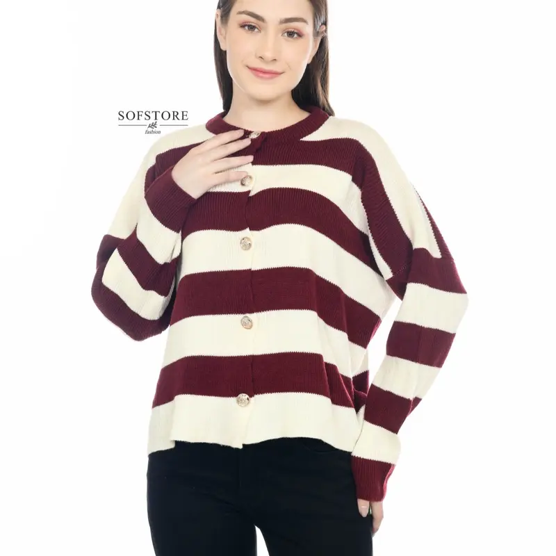 ALINE Stripe Cardigan Knitwear Oversize Bahan Rajut Premium Tebal Atasan Wanita 5