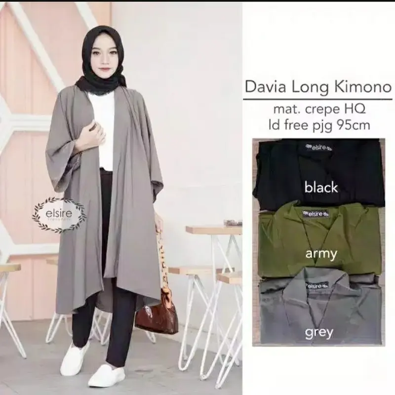 Davia Long Outer Cardingan Kimono Hijab Muslimah Panjang Atasan Wanita Baju Fashion Wanita Cardigan Muslim Fit Oversize Tebal Basic Kardigan Cod 1
