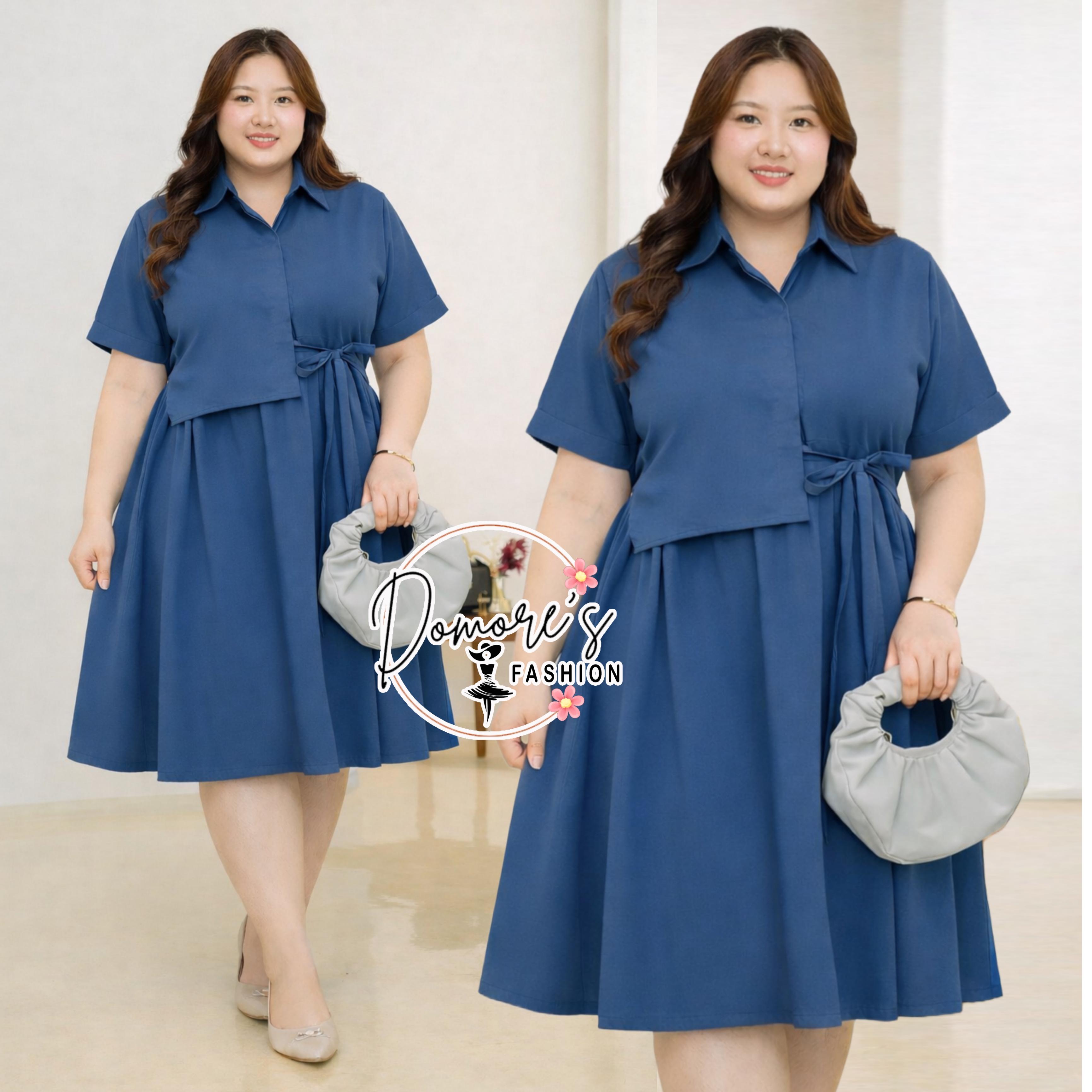 Dress Jumbo Polos  Wanita Kancing Terbaru Korean Style Pakaian Dress Wanita Kekinian Bigsize Ld 130 Tunik Kondangan Jumbo