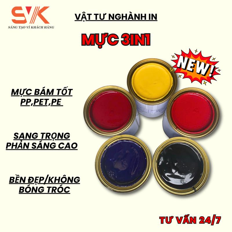 Mực In Lụa 3in1 - Cho Nhựa PP PE PET Lon 1KG In Ly Nhựa Túi Nilon
