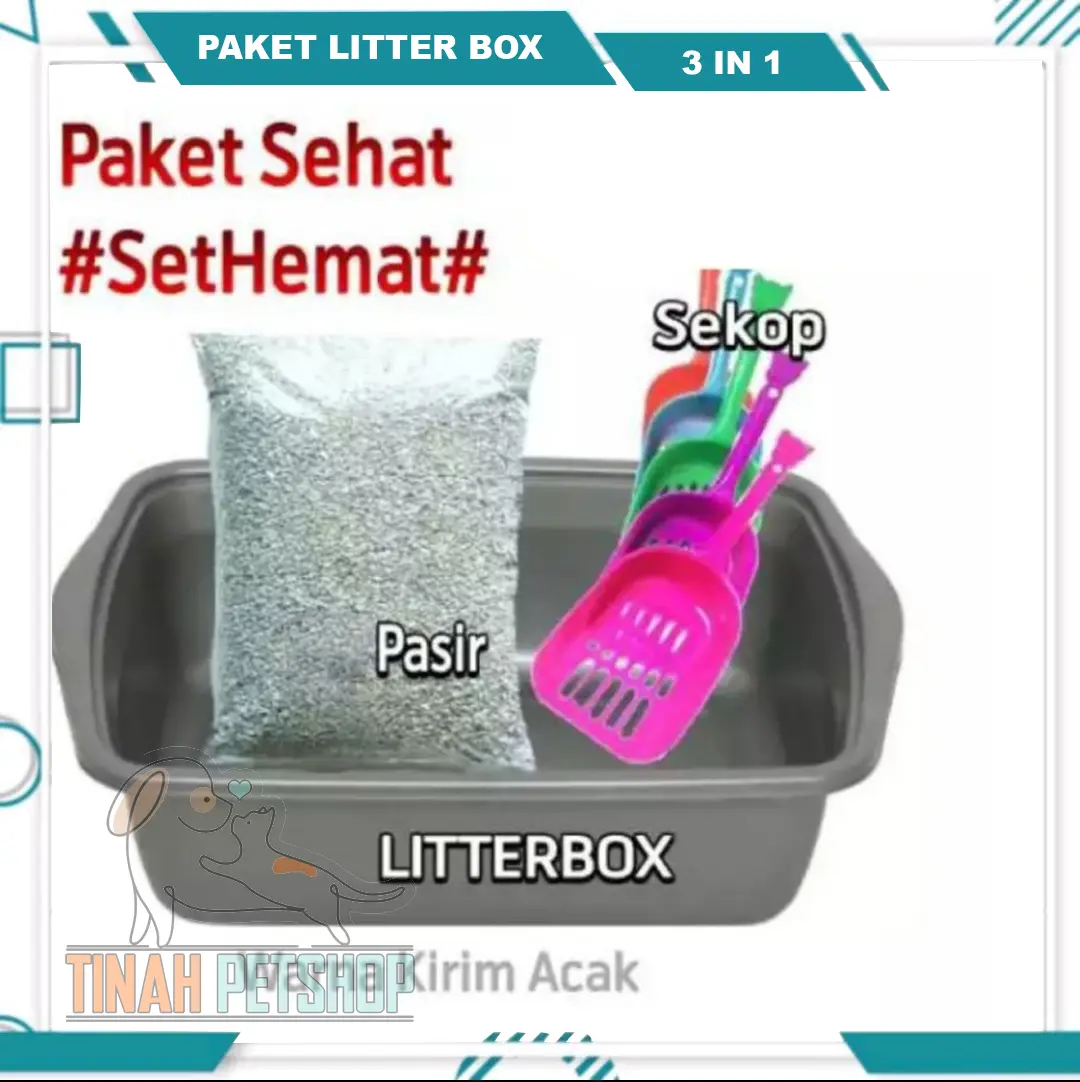 Tempat Pup Kucing 1set Litter Box Bak + Pasir Kucing 1kg + Serokan Kucing Gratis Bubble warping Dan Dus