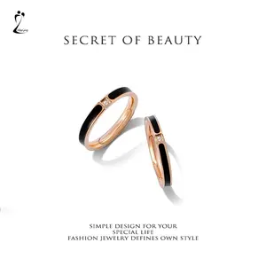 【Nosworthy】Cincin Wanita Titanium Stainless Steel Aksen Berlian Imitasi untuk Pria / Wanita Cincin hitam Z