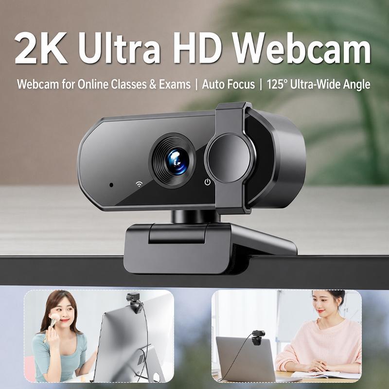 Webcam máy tính USB HD 2K 4MP cắm là chạy, góc rộng, có nắp che bảo mật, lý…