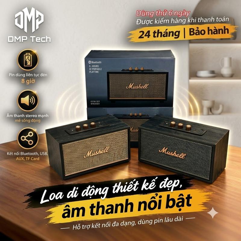 [BICHTRAM deal 1k] Loa Bluetooth Mushell XM-301 Thiết Kế Cổ Điển, Vỏ Gỗ Cao Cấp, Âm Thanh Ấm, Bass Mạnh Pin Trâu Pin 8 Giờ