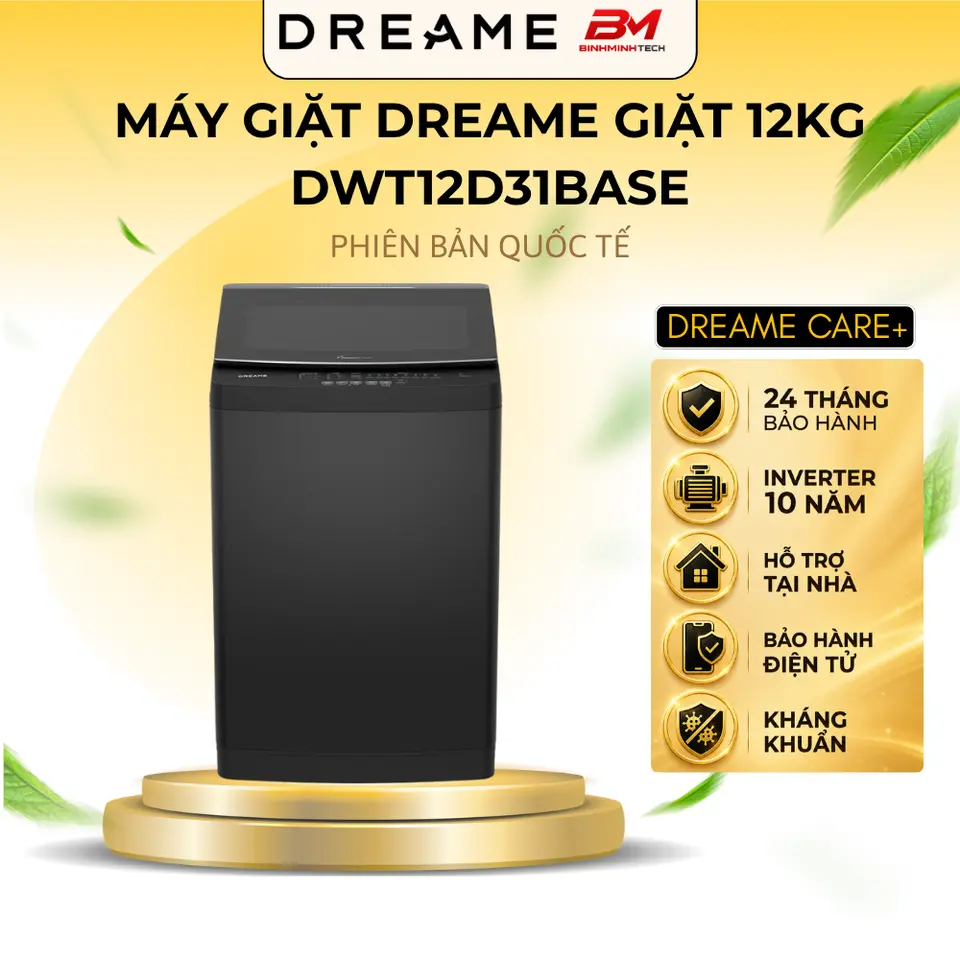 Máy Giặt Dreame Giặt 12KG DWT12D31BASE | Động Cơ Truyền Động Trực Tiếp | Fuzzy Logic | Sấy Gió | Tiết Kiệm Điện Nước