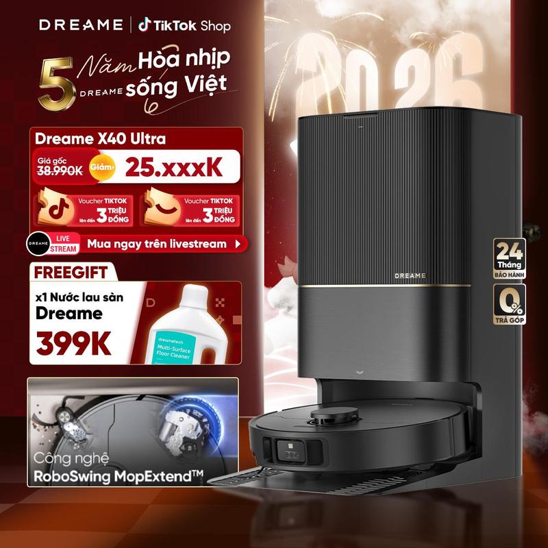   TẶNG NLS 1L  Robot hút bụi lau sàn chuyên dụng Dreame X40 Ultra - Bản quốc tế - Bảo hành 24 tháng Làm Sạch 