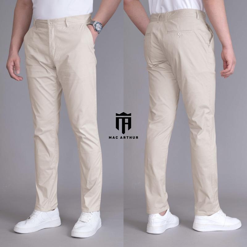 Quần dài kaki nam MAC ARTHUR ôm vừa, khỏe khoắn, mềm mịn, co giãn, công nghệ Wash mềm, chống co rút, chống bay màu, chất liệu Cotton lạnh thượng hạng, thoáng mát, thoải mái, thấm hút tốt, kiểu dáng Basic, phù hợp menswear, quankakinamcaocap