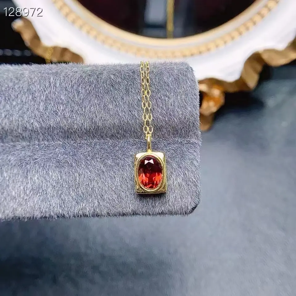 0056 S925 Natural Garnet Gold Simple Pendant (Main Stone 5*7mm)