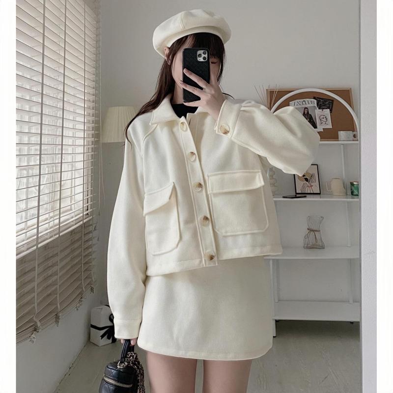  Set Áo dạ kiểu nữ chất dạ ép kèm chân váy phong cách Hàn Quốc tiểu thư thu đông Hàn Quốc Kozoda cho nữ 