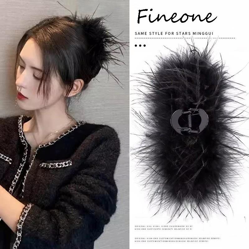 Kẹp Tóc Lông Vũ Cho Nữ Thanh Lịch Hàn Quốc Trắng Đen Kẹp Tóc Phụ Kiện Tóc Cho Bé Gái