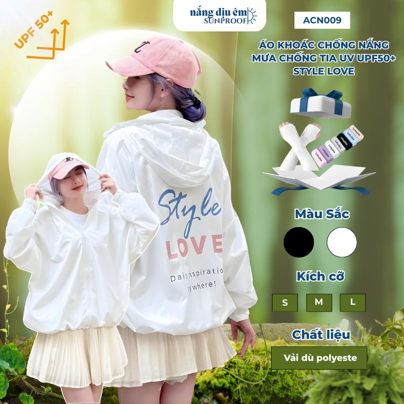  Áo khoác ngoài chống nắng chống mưa chống tia UV UPF 50+ áo gió unisex form rộng in chữ Style Love women Jacket có thể giặt máy thường SixMoon Navy Voi 