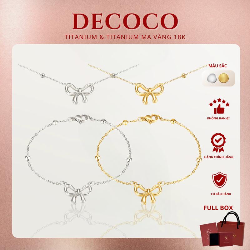 KHÔNG ĐEN GỈ - Bộ phụ kiện vòng tay và dây chuyền nữ nơ RIBBON titan không đen gỉ De Coco Phụ Kiện (kèm Túi giấy + Hộp + Thiệp)