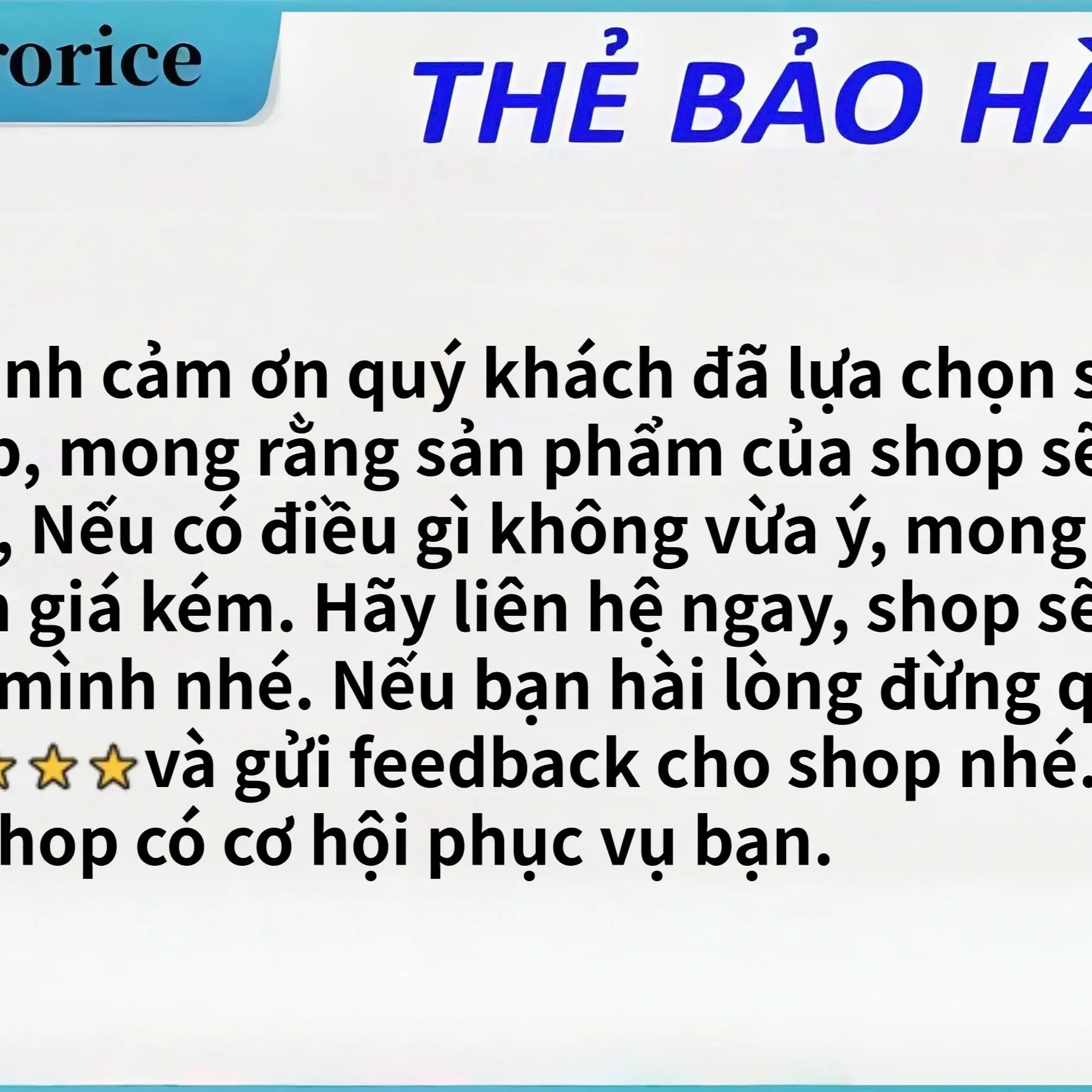 Thẻ bảo hành của shop Derorice Use Gia Đình