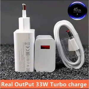 Charger Xiomi 33W Original Turbo Fast Charging Satu Set Adaptor + Kabel For Redmi Note 7 8 9 Pro Mi10 9C 9A Note 10 11 12