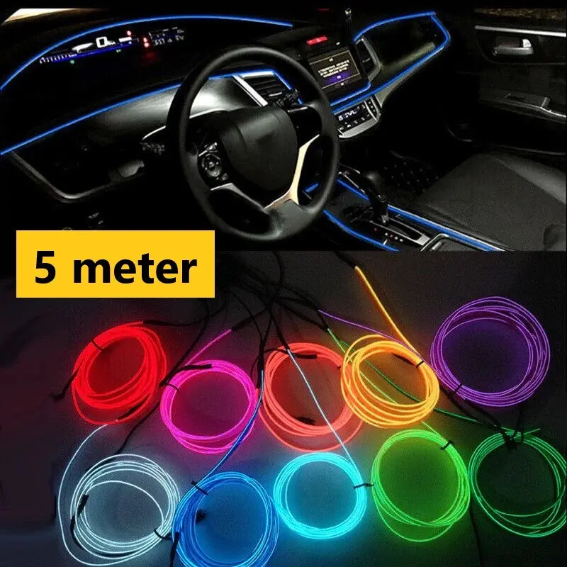 Lampu LED strip neon interior mobil usb 5m dekorasi fleksibel car RGB aksesoris mobil kolong dashboard list 5 meter flexible