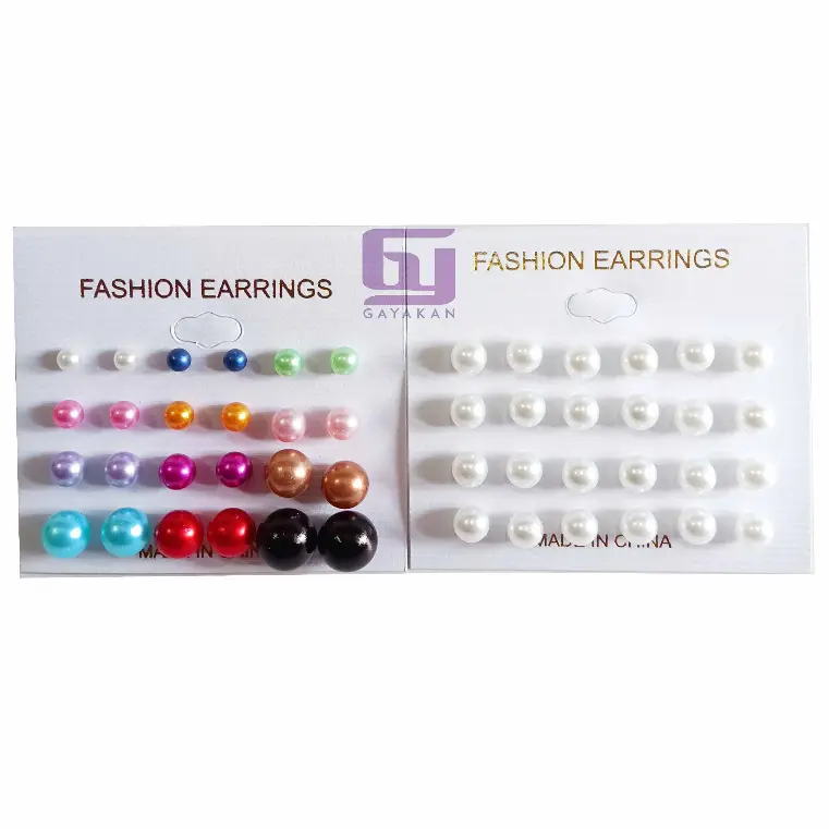 Isi 24 Pcs (12 Pasang) Anting Tusuk Besi Mote Lada Putih Multiwarna Multisize 0