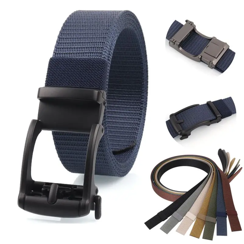 New canvas leather belt for men with automatic buckle, tactical waist belt for business and outdoor use, imitation nylon canvas belt