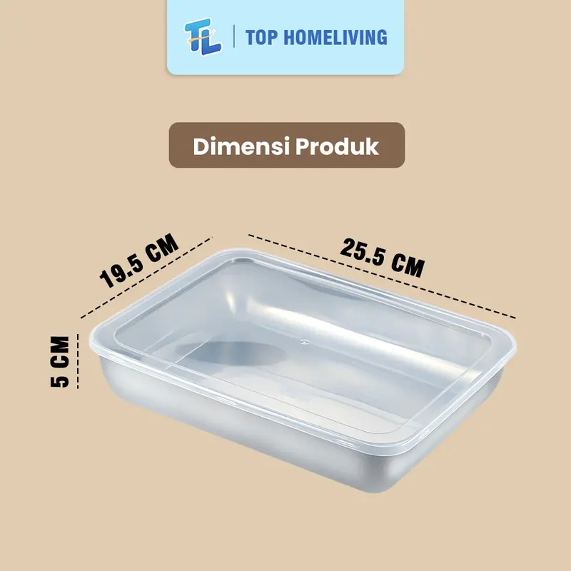 BOX Kontainer Makanan Stainless Serbaguna dengan Tutup Rapat - Tinggi 5cm x Panjang 25.5cm x Lebar 19.5cm - Penyimpanan 1